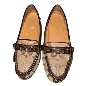 COACH FABRIC AND BROWN LEATHER LOAFERS. Size 9.5 SRB